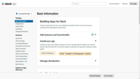 Next step - install your app to your Slack workspace. Click "Install to Workspace" button;