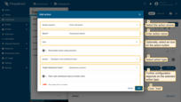 Click the 'plus' icon in the top right corner of the screen to open a new "Add action" window. Here you must configure a new action by entering a name, specifying the action source, and selecting the action type. Further action configuration will depend on the selected action type. Then, click "Add" to proceed;
