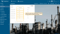 Click on a cell in the "temperature" column for any device to perform an action;