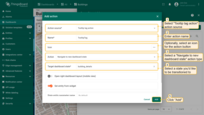 Select "Tooltip tag action" as the action source. Input a name for the action. Optionally, select an icon. Select a "Navigate to new dashboard state" action type from the "Action" drop-down menu. After choosing an action type, the "Target dashboard state" drop-down menu appears. Select a previously created state you'd like to be transitioned to. When the desired state has been selected, click the "Add" button;