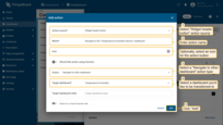 As an example for this manual, select "Widget header button" as the action source. Input a name for the action and select an icon that will represent a button. With this icon, action will be performed. Select a "Navigate to other dashboard" action type from the "Action" drop-down menu. After choosing an action type, the "Target dashboard state" drop-down menu appears. Select a dashboard you'd like to be transitioned to. Note that you can also navigate to an existing state of the selected dashboard. When the desired dashboard has been selected, click the "Add" button;