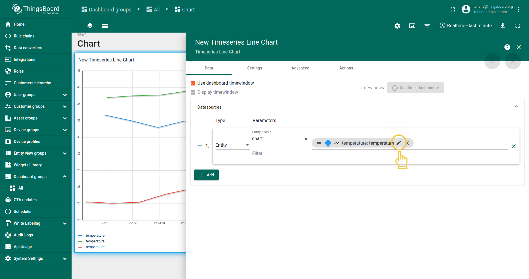 In the Data tab, click the pencil icon on the data key to enter Data key configuration.