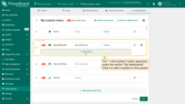 Custom item with "Section" type added. The "+ Add subitem" button appeared under the section "My dashboards". Click it to add a subitem to this section;