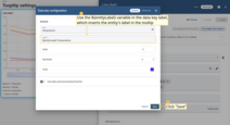 Use the <b>${entityLabel}</b> variable in the key label, that inserts the entity's label in the tooltip. This is often used as a human-readable label and allows you to display a more descriptive name of the device or entity.