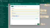 The "Add Widget" dialog window will open. Select data source type - "Device" and select your device. Then add data key - "temperature". Click "Add" and save all changes;