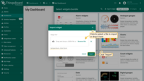 In the widget import window, upload the JSON file and click "Import";